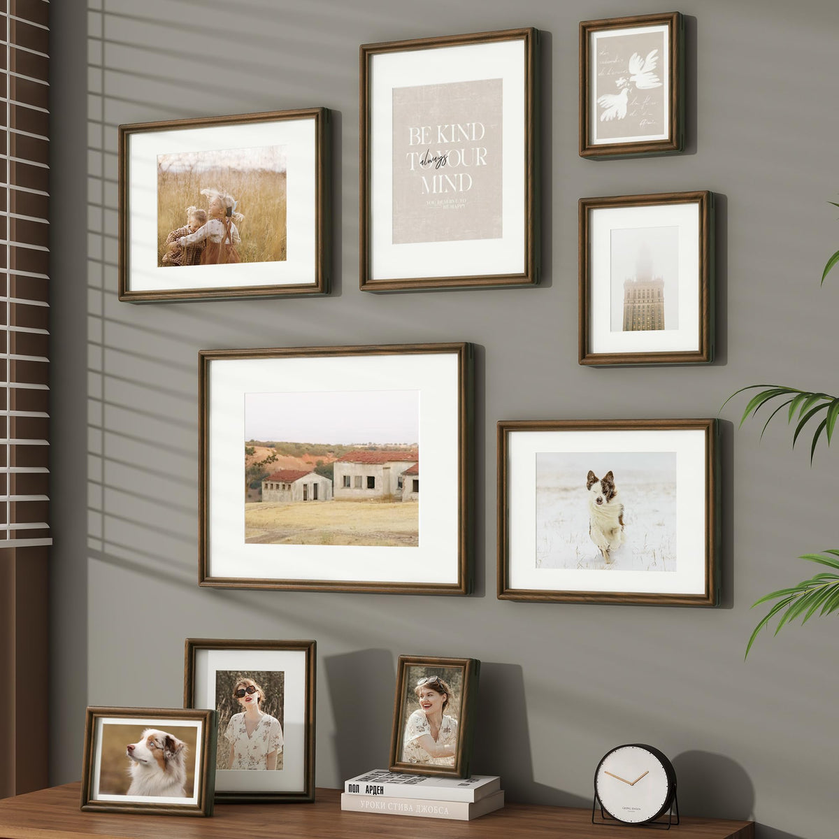 11x14 Picture Frame, USA-Sourced Natural Solid Walnut Wood Photo Collage Frame with HD Tempered Glass, Rounded Corner 11 x 14 Wooden Frame Matted to 8x10, Vertical & Horizontal Wall Hanging Display