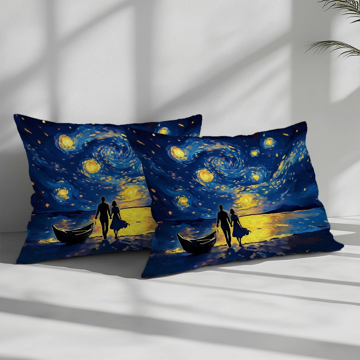 Twin Duvet Cover Set Oil Painting Couple Seaside Soft Microfiber Reversible Comforter Bedding Cover with Zip Tie, Lightweight Breathable Navy, for Boys Girls Teens
