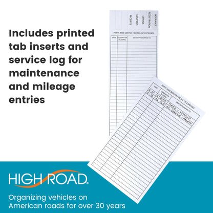 High Road Car Glove Box Organizer - Maintenance Folder for Car Documents - Card Pockets for Insurance and Registration with Receipt Log and Divider Tab Inserts