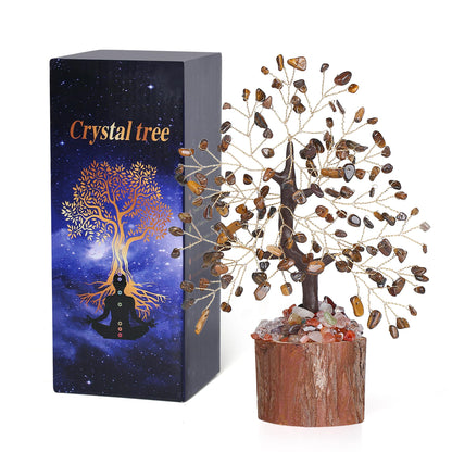 QINJIEJIE Tiger Eye Crystal Tree of Life Decor Tiger Eye Stone Healing Gifts Gemstones Tree Spiritual Crystal Gifts for Room Office Desk Decor New Home House Warming Gift Unique