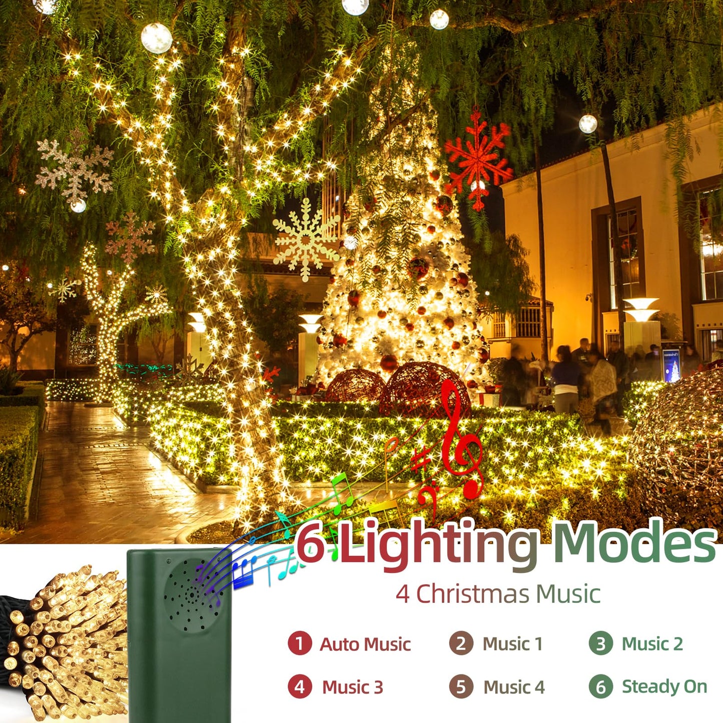 Green Convenience 33ft 100 LED String Lights,Battery Christmas Music Light Waterproof,Motion Sensor Christmas Lights with 6 Modes for Indoor Outdoor Yard Patio Garden Xmas Tree Decor
