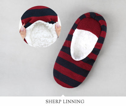 VAGUKU Mens Cozy Soft Sole Slipper Socks With Non Skid Bottoms, Warm Slipper Socks With Grippers For Men, Fuzzy House Slippers(Red Lattice01,10-13)
