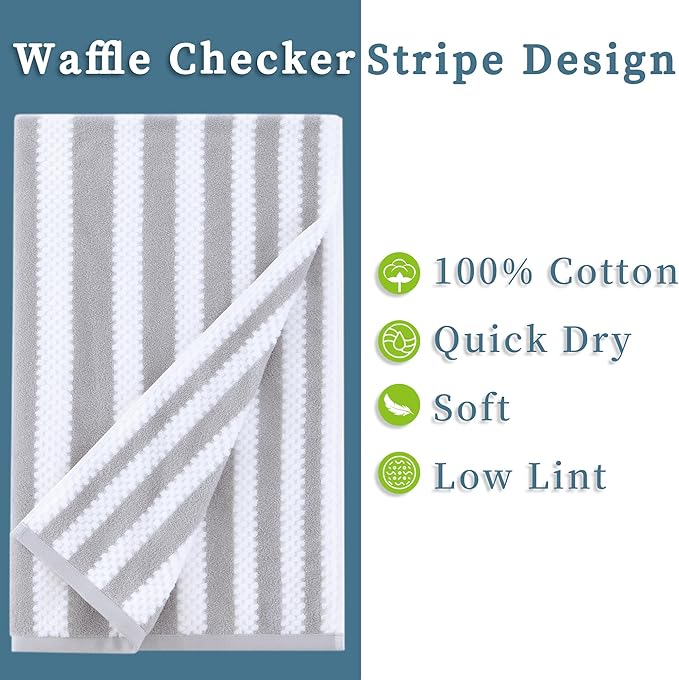 Waffle Bath Towels, Striped Bath Towels