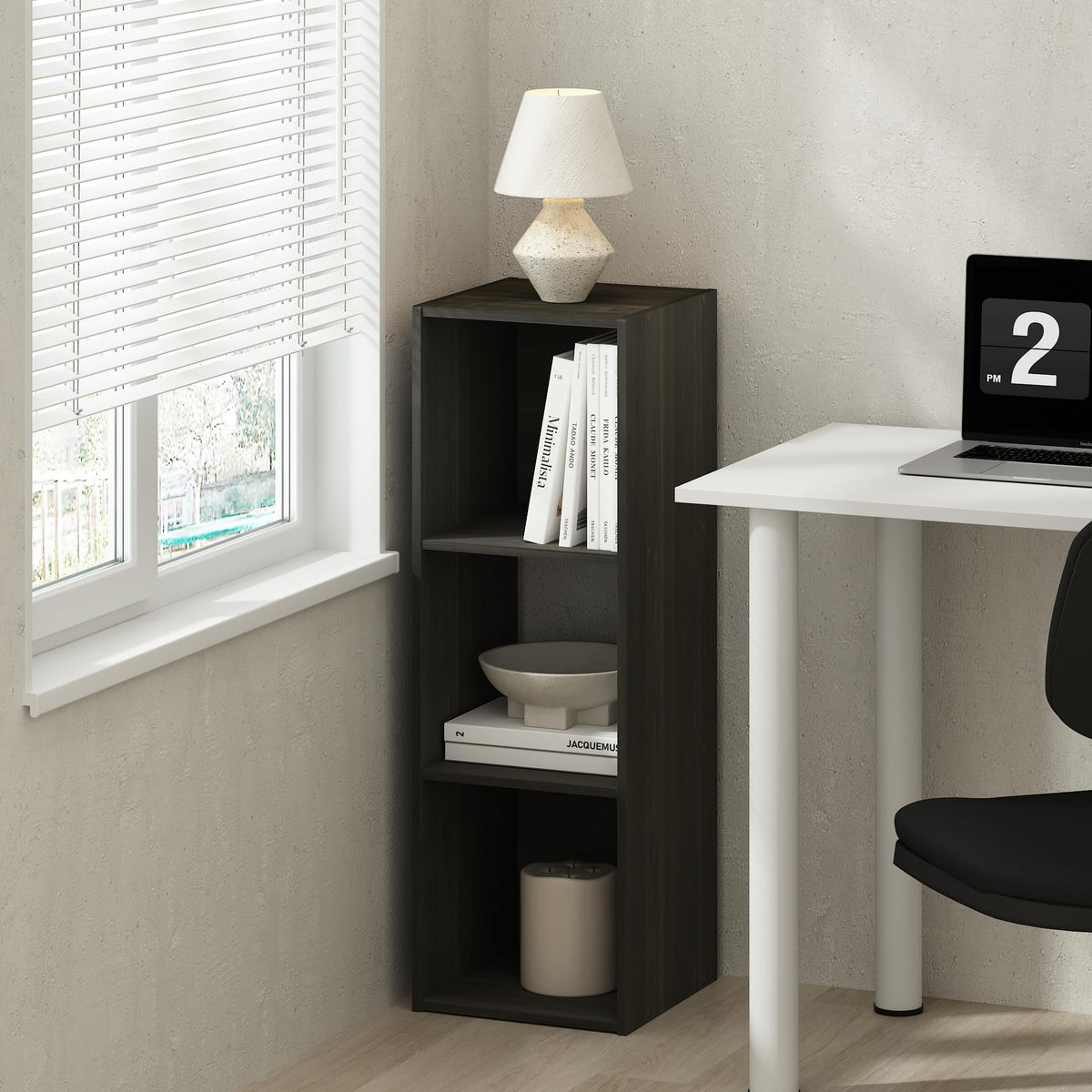 Furinno Pelli 3-Cube Bookshelf, Black Book Shelf, Cube Storage Organizer Bookcase, 11.7 x 12.1 x 35.4, for Living Room, Bedroom, Home Office, Black Espresso