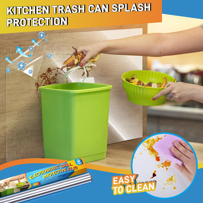 Loiion Electrostatic Wall Protective Film, Back Splashes for Kitchens, Clear Wall Protector Plastic Film, Static Cling Protective Film, Protector from Trash Can, Chair Back, Dogs, Cats, 300CM