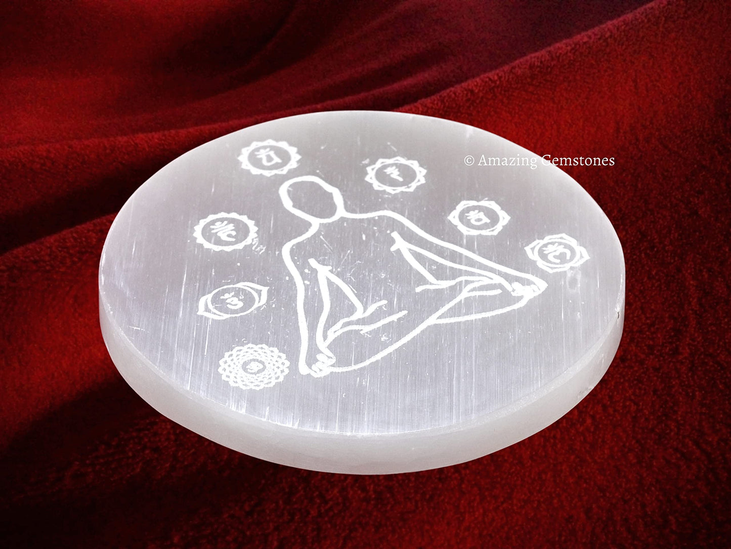 Amazing Gemstone Selenite Crystal Charging Plate for Crystals and Healing Stones, 4" Selenite Crystal Plate Engraved Buddha Coaster for Home, Office Table Decor (Selenite Round Disc)