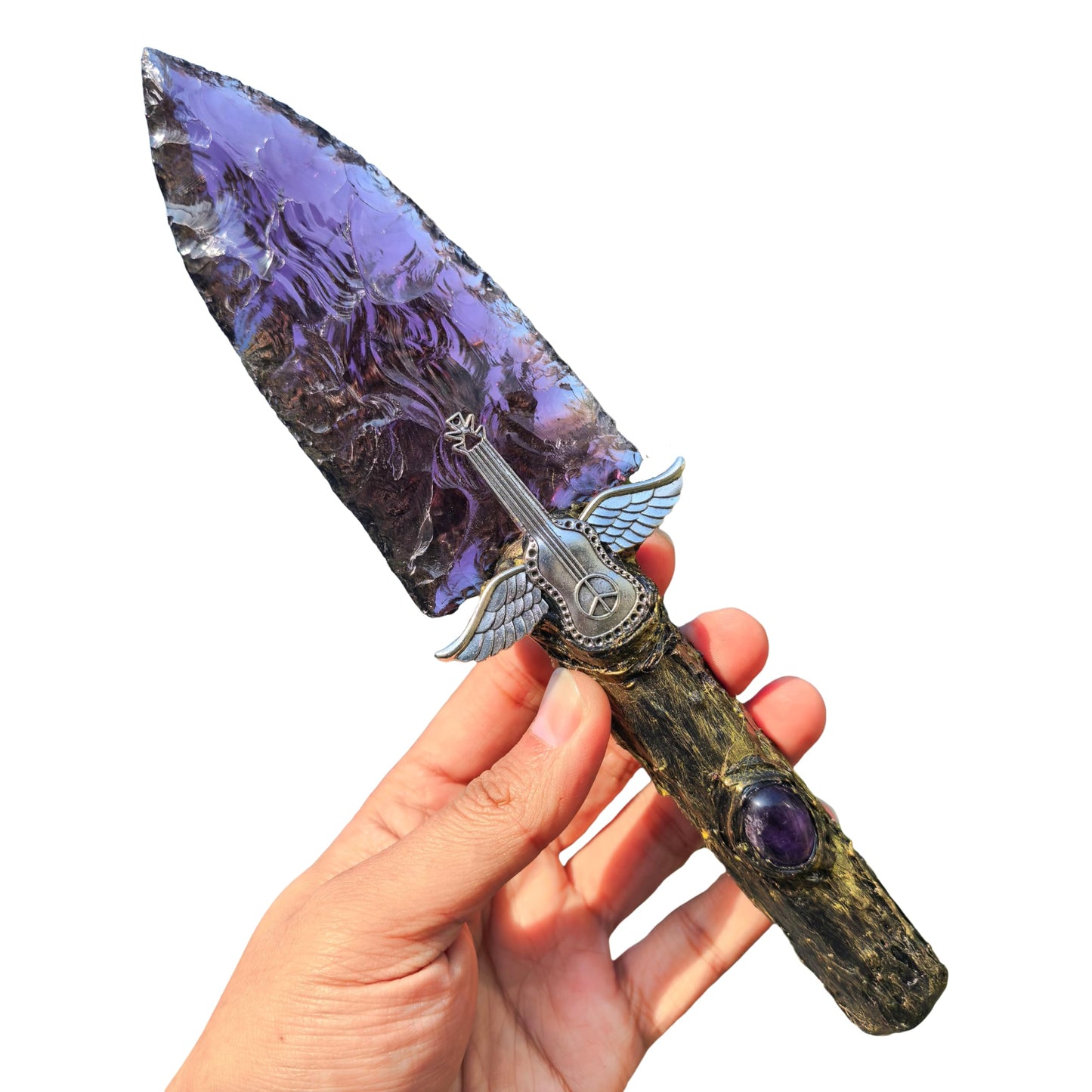 Hand Made Crystal Arrowhead Knife Healing Stone for Chakra Balancing Spiritual Tool, Meditation Gift, Natural Amethyst Opal Obsidian Smoky Quartz Gemstone Home Decor (Amethyst knife 8)