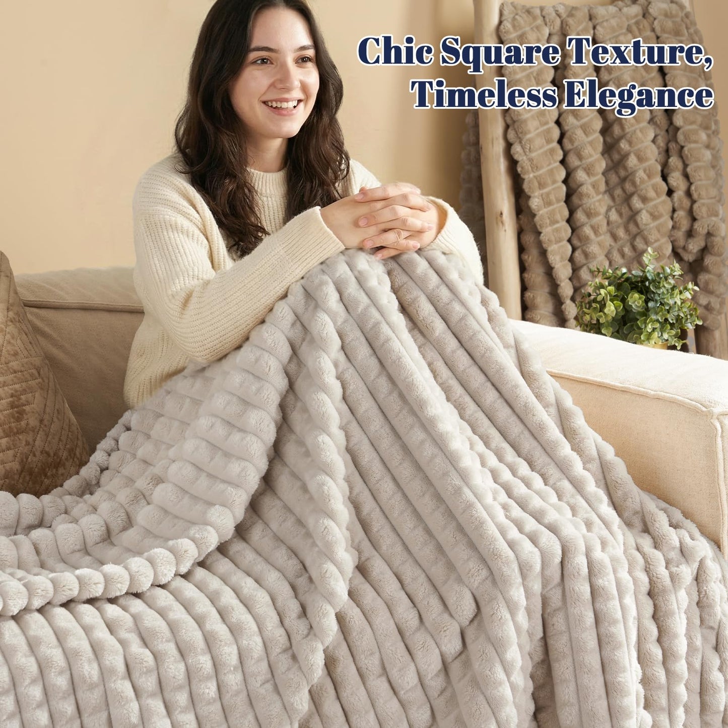 PHF Luxury Soft Fleece Blanket King Size, No Shed No Pilling, 380GSM Fluffy Cozy Throw Blankets for Bed, 108"x90",Lightweight Warm Bedding for Home Decor, Ideal Gift for Women, Oak