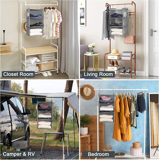 MAX Houser 3 Tier Shelf Hanging Closet Organizer, Space Saver, Closet Hanging