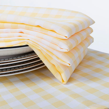 DUOBAO Plaid Checkered Placemats Set of 4 | 18x12 Inch Holiday Table Mats for Christmas, Weddings, Family Dinners | Machine-Washable Yellow Design