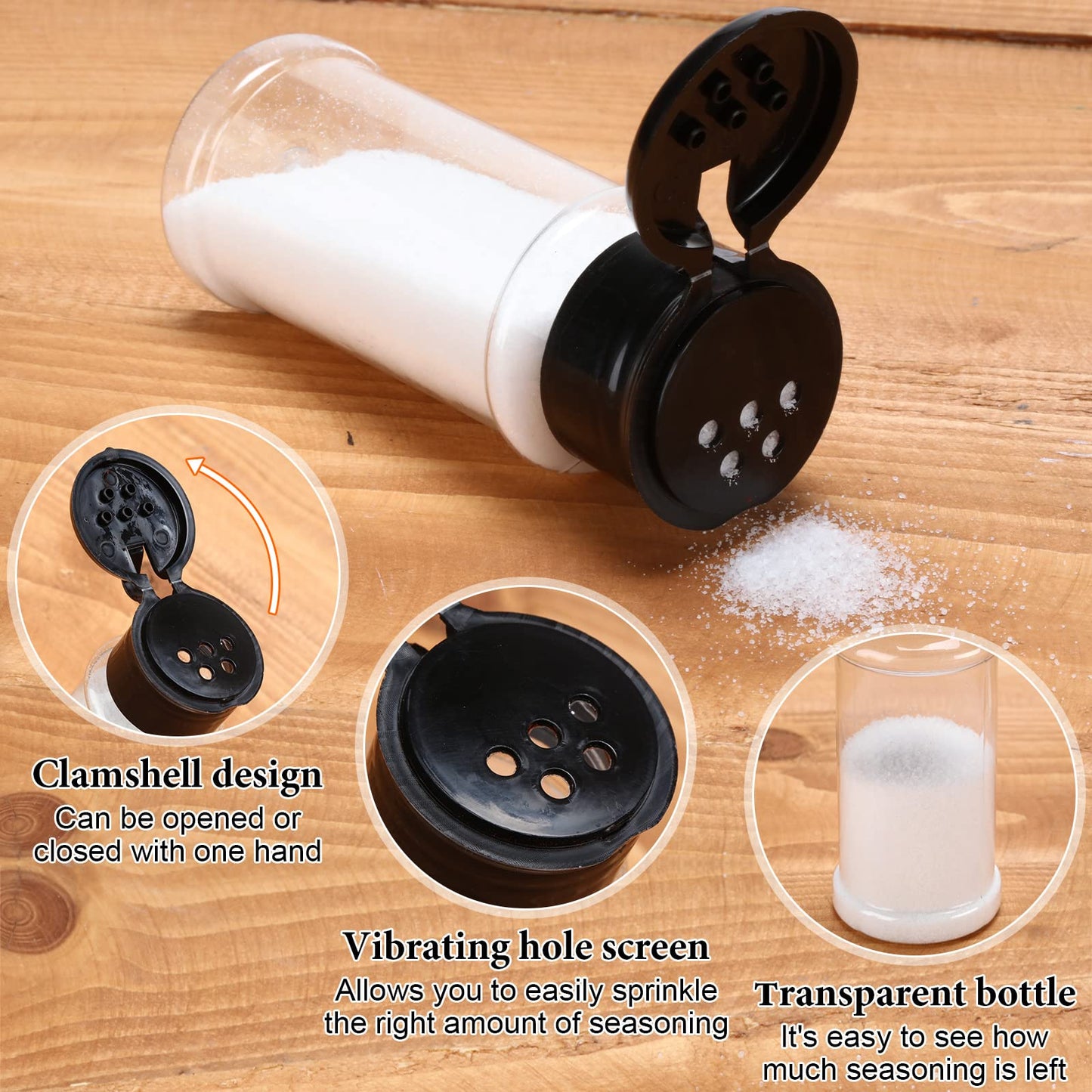50 Pcs Plastic Spice Jars with Shaker Lids Containers Black Plastic Spice Bottles Seasoning Shaker Jars 3.3 Oz/ 100ml Seasoning Holder for Storing Herbs Powders