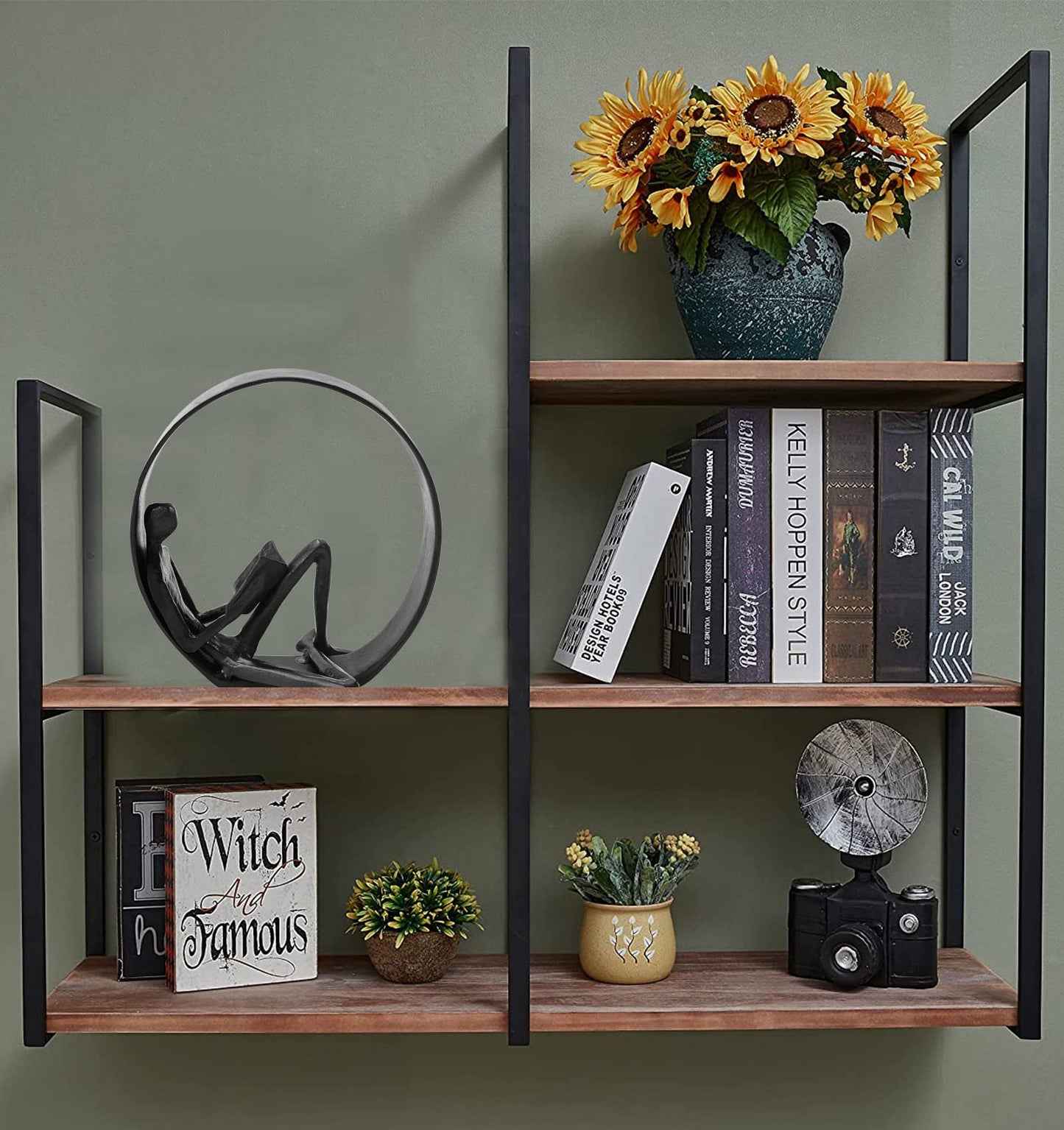 Hanyibao Reading Figurines and Statues - Bookshelf Decorations Objects，Metal Reader Cast Iron Sculpture，Book Lovers Gifts， Modern Art Shelf Décor， Reading Accessories for Book Lovers