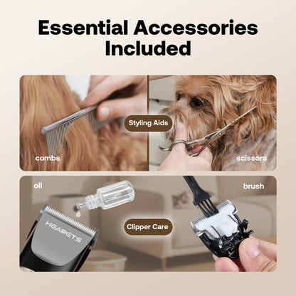 HEAPETS Dog Hair Clippers for Grooming Kit and Dog Paw Trimmer Nail Grinder for Grooming, Low Noise Rechargeable Cordless, Shaver Grooming Supplies for Pet Cats Dogs (Black, White)