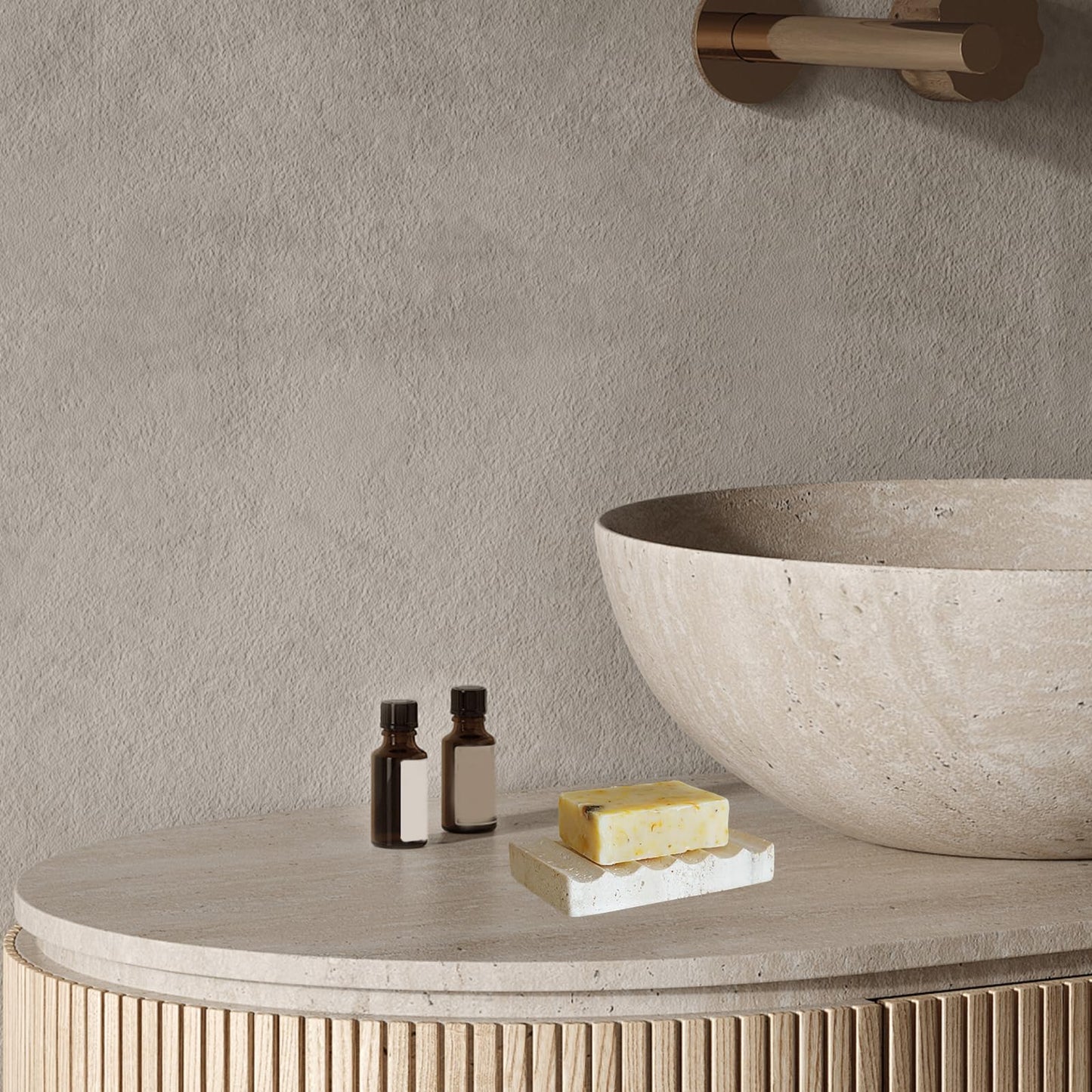 Shonmogar Natural Travertine Soap Dish, Draining Soap Dish for Shower, Stone Bar Soap Holder with Feets,Gorgeous for Soap Tray for Bathroom Shower Kitchen Counter Sink, Beige