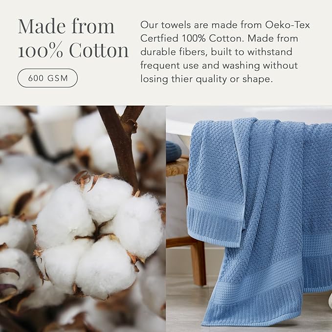 NY Loft 100% Cotton Bath Towel 4 Pack | Super Soft & Absorbent Quick-Dry Bath