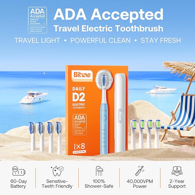 Bitvae ADA Accepted Electric Toothbrush, Travel Toothbrush Rechargeable