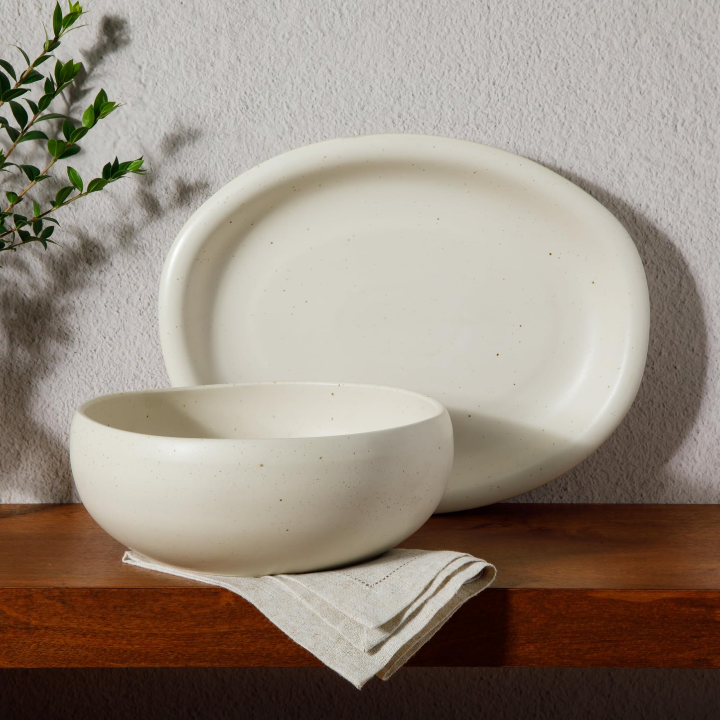 Bloomhouse - Two Time Oprah's Favorite Things Winner - Corsica Clay 2-Piece Serving Set – Oval Platter and Bowl in Sea Salt White, Durable Stoneware for Entertaining & Everyday Use
