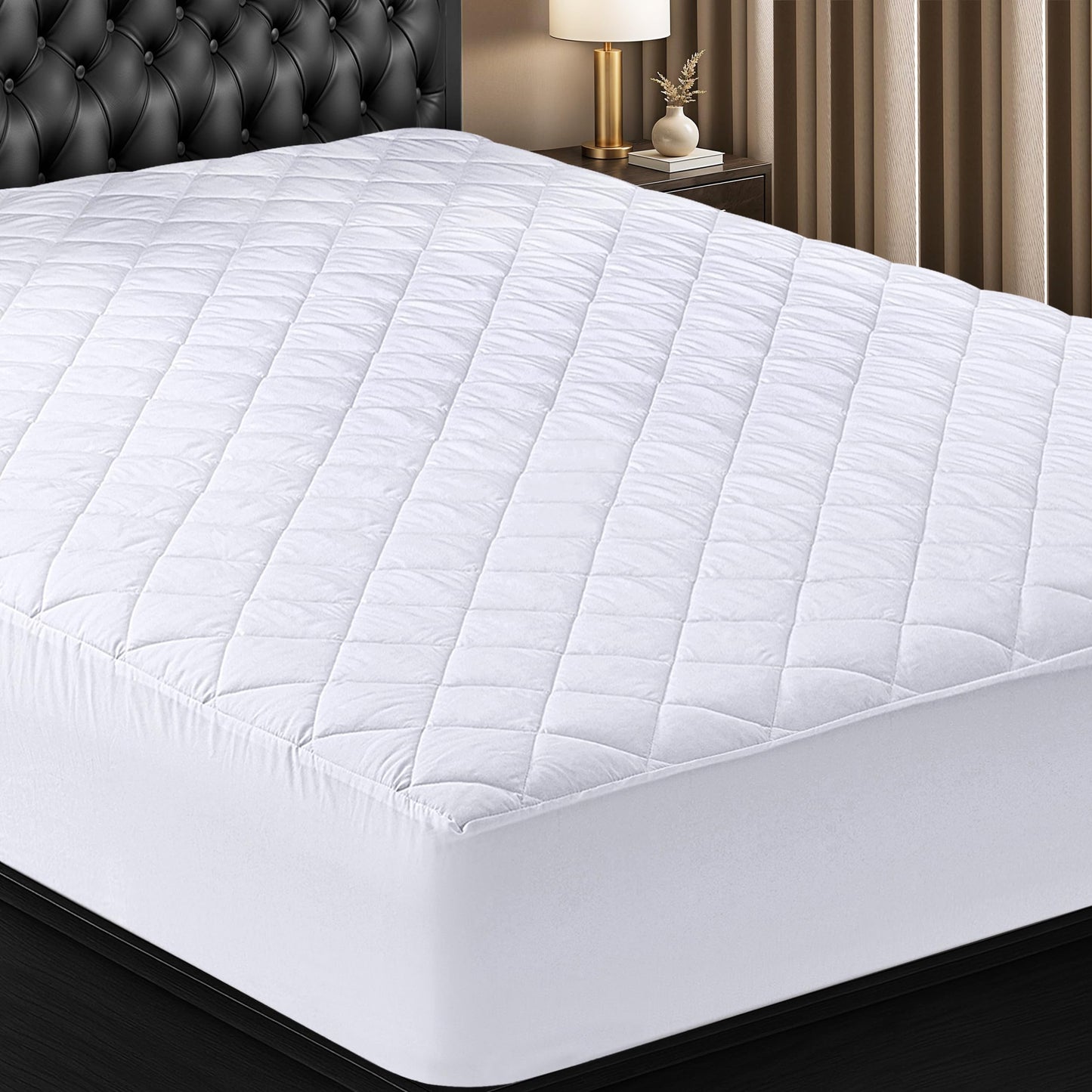 Quilted Fitted Mattress Pad, Twin Mattress Protector Topper with Deep Pocket Stretches up to 16 Inches, Machine Washable Mattress Cover by Utopia Bedding (White)