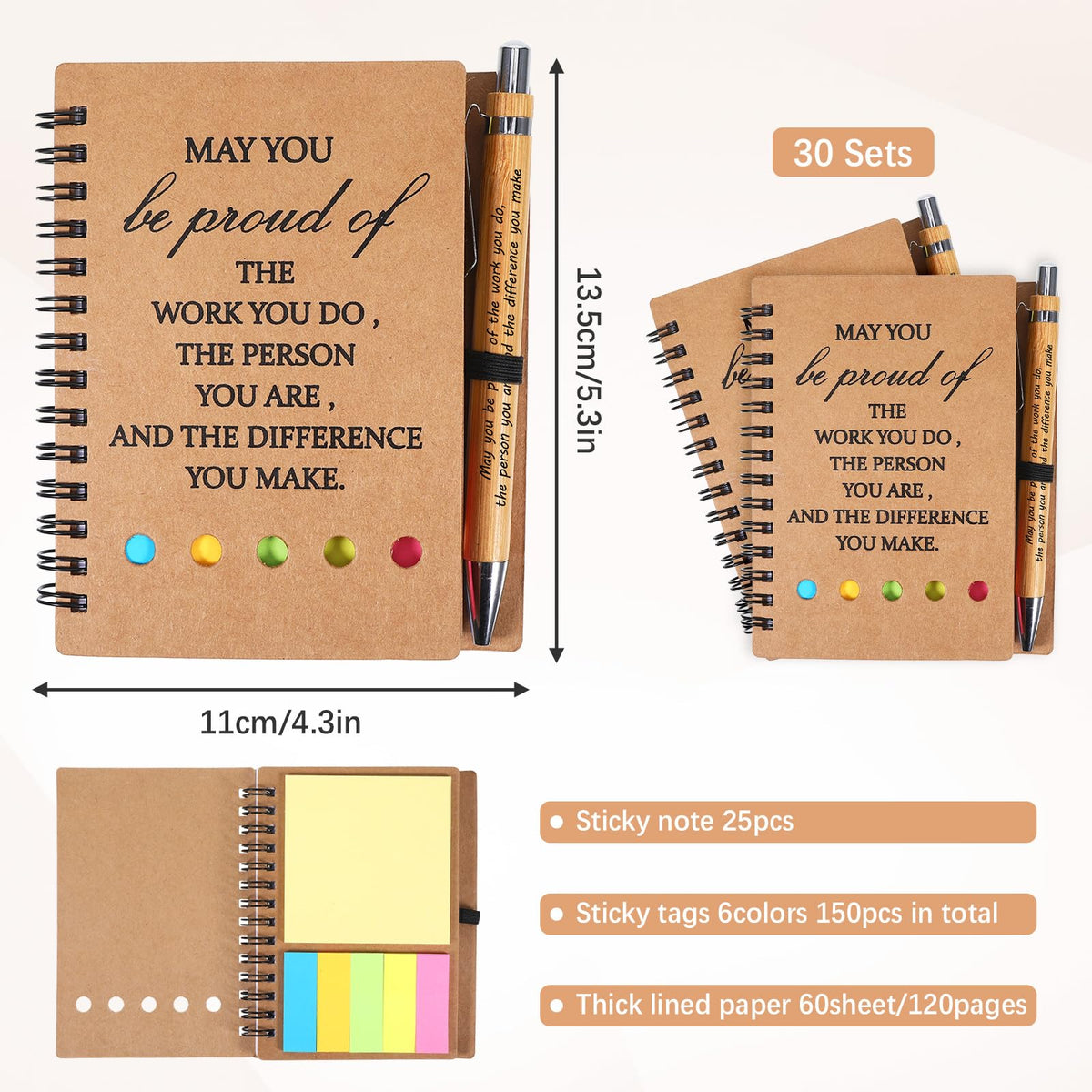 30 Pack Inspirational Spiral Notebook, Employee Appreciation Gifts Bulk Journals with Sticky Note Pen, Note Pads for Employees for Nurse Teacher Team Employees Coworker Volunteer Thank You Gifts