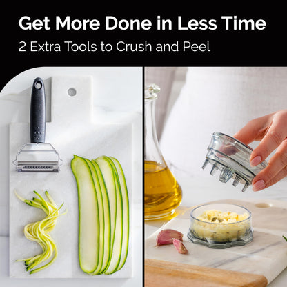 Cheese Grater with Garlic Crusher- Box Grater Vegetable Shredder with 3 Stainless Steel Blades - Graters for Kitchen- Cheese Graters with Handle - Garlic Mincer Tool and Vegetable Peeler
