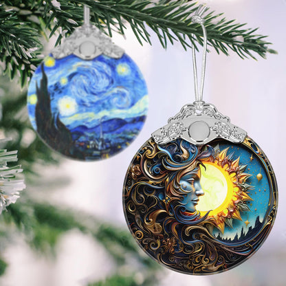 Sun Moon Stained Glass Hanging Ornament - Christmas Tree Decoration Idea