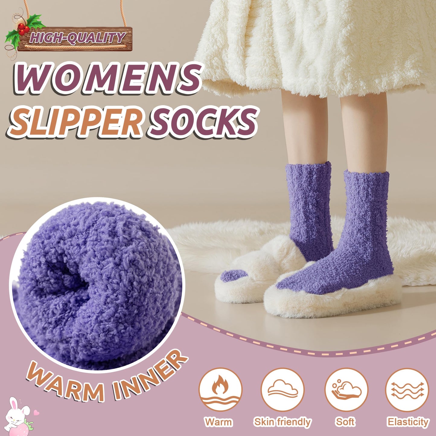 WEVIAS Womens Fuzzy Socks Slipper Fluffy Comfy Cozy Winter Soft Warm Fleece Cabin Plush Sleep Socks (Purple Series)