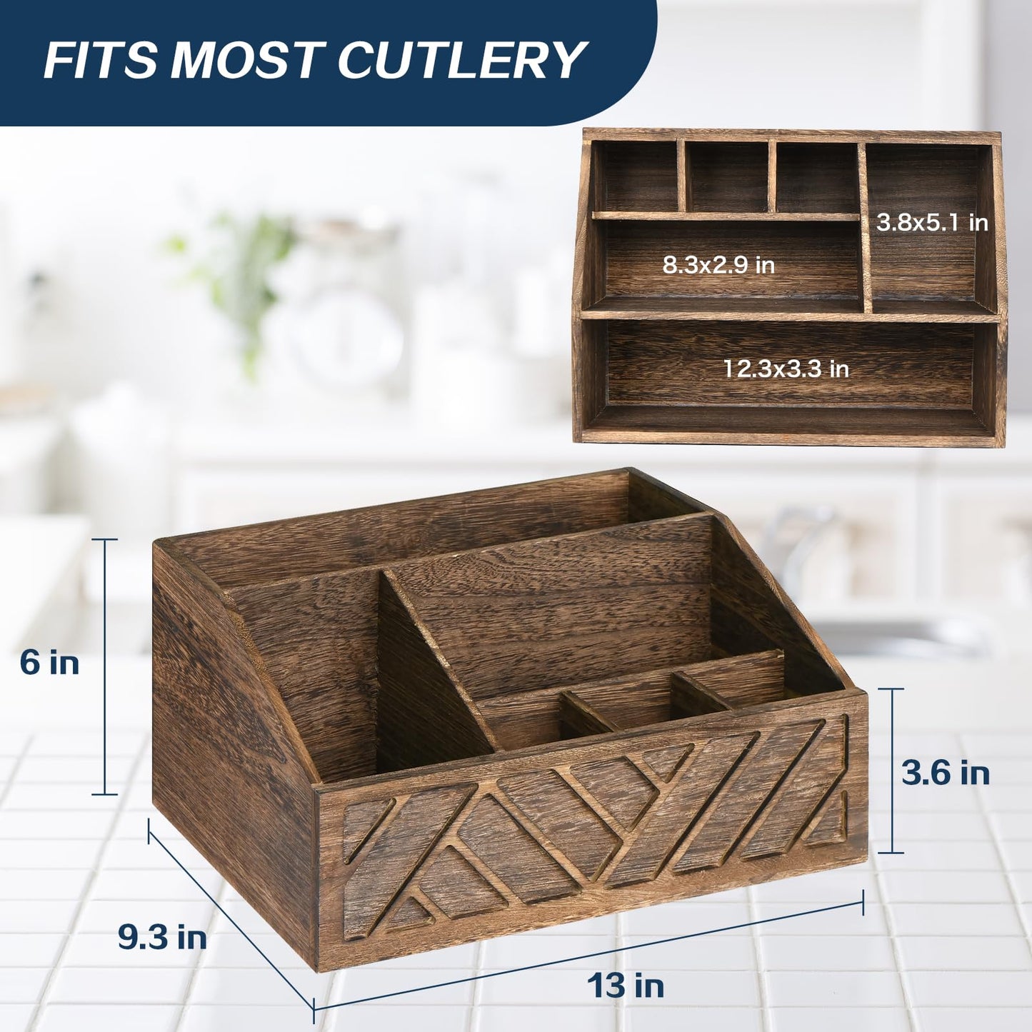 Ukonvi Paper Plate Dispenser, Paper Plate Holder for Kitchen Counter, Wood Rustic Silverware Utensil Caddy, Cutlery Flatware Organizer Box for Cups Spoons Forks Plates Napkins, Kitchen Accessories