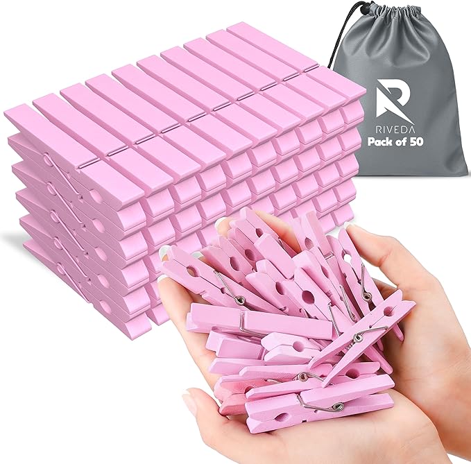 50 Pack Colored Clothes Pins Wooden