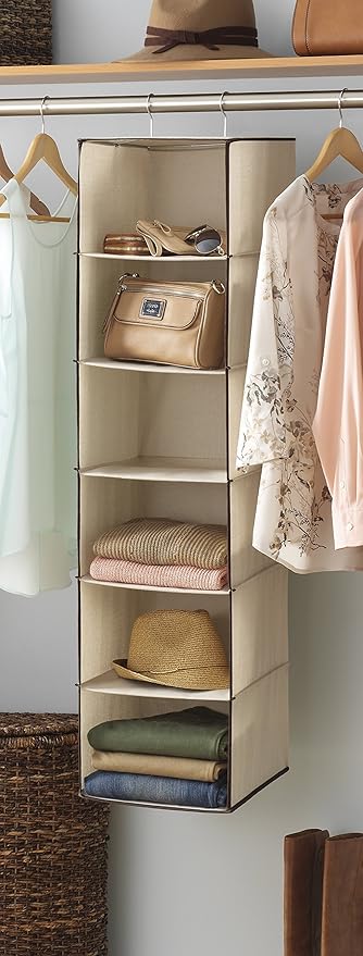 Whitmor Closet Organizer Heavy Duty Canvas 6 Shelf Hanging Accessory Bag