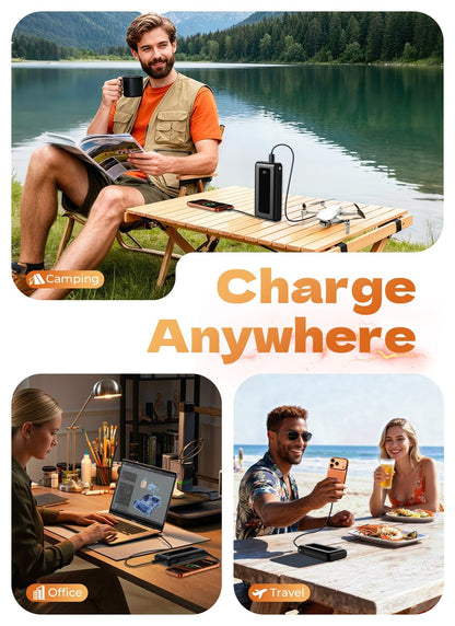 JKELAR Power Bank, 50000mAh Portable Charger, Travel Camping Essential Battery Pack with Built-in Cables, PD 22.5W Fast Charging, Large Capacity Portable Phone Charger, Jet Black