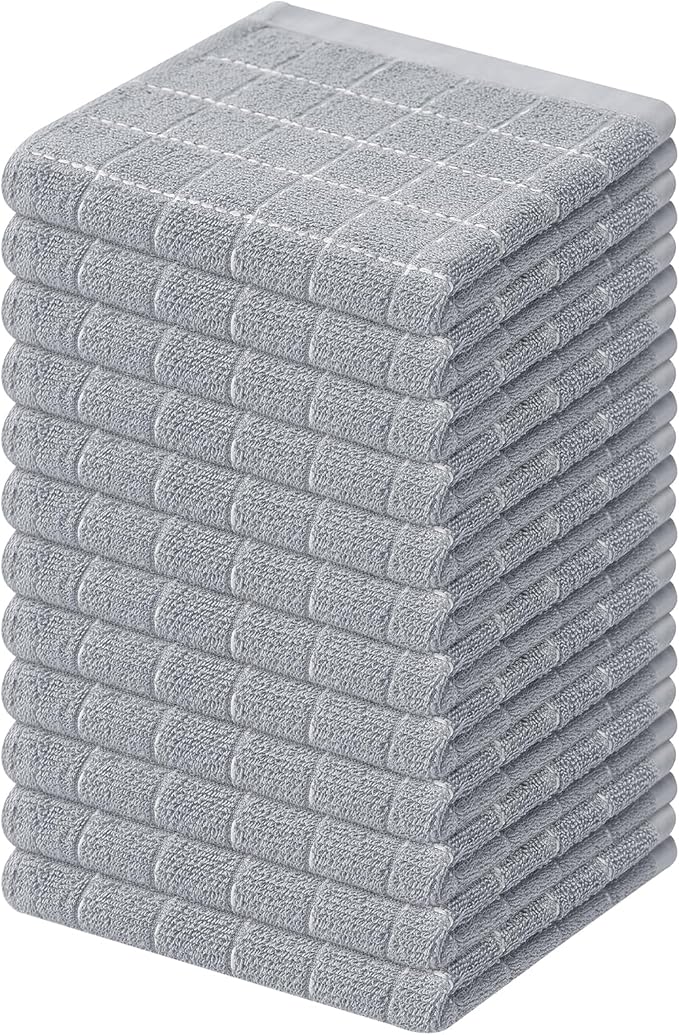 Mordimy 100% Cotton Terry Cloth Dish Cloths, Soft and Absorbent Checkered Dish