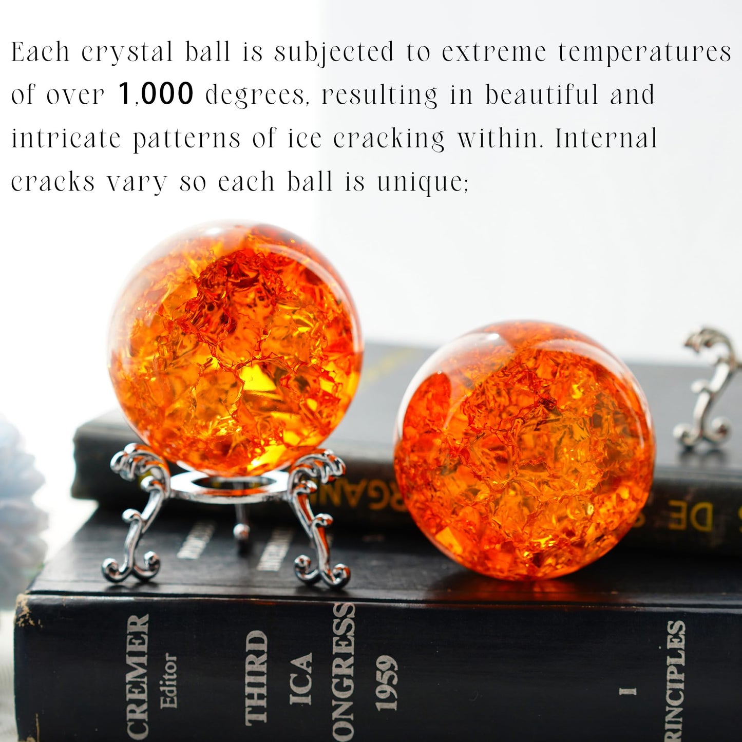 kanpura 2.3inch Amber Ice Cracked Ball Crystal Ball Fengshui Paperweight Glass Ball for Christmas Home Fish Tank Accessories Rockery Decor