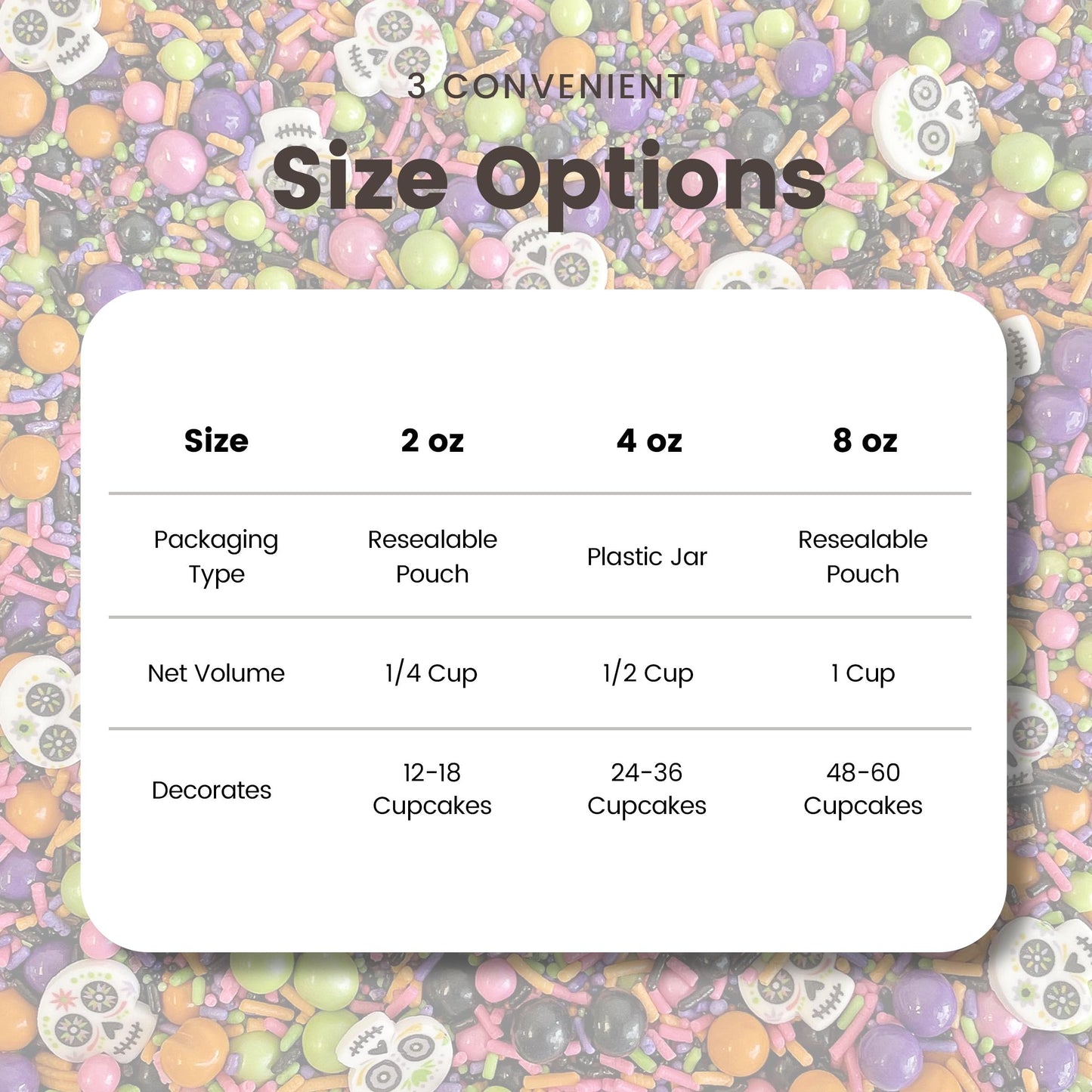 Sprinkle Pop Dia De Los Muertos Sprinkle Mix| Black Pink Purple Lime Orange Sprinkles| Halloween Sprinkles with ~6 Day of the Dead Sugar Skulls Made in USA for Decorating Cake Cookies Cupcakes, 2oz
