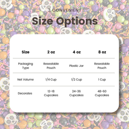 Sprinkle Pop Dia De Los Muertos Sprinkle Mix| Black Pink Purple Lime Orange Sprinkles| Halloween Sprinkles with ~6 Day of the Dead Sugar Skulls Made in USA for Decorating Cake Cookies Cupcakes, 2oz