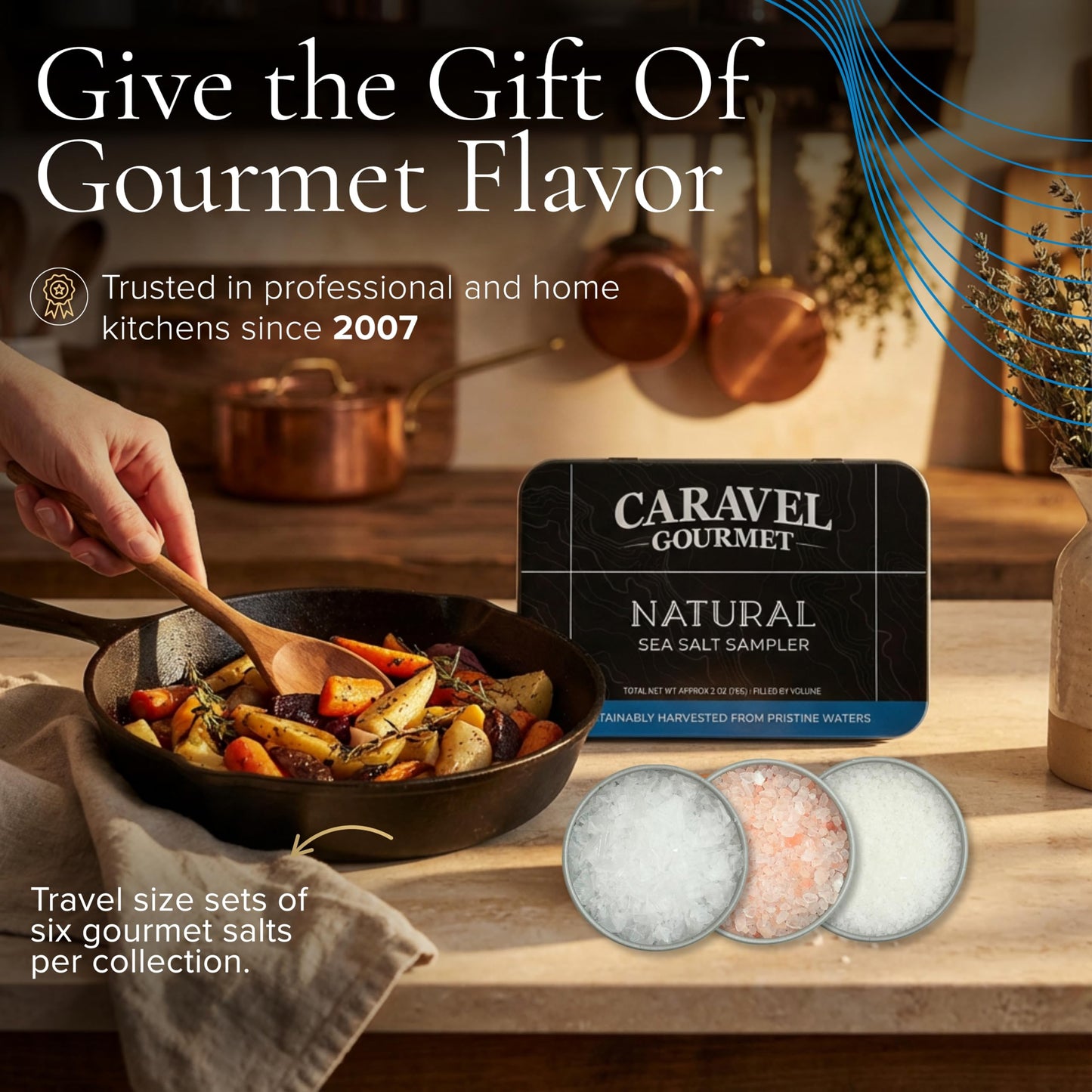 Natural Sea Salt Sampler Set, Pure Finishing with a Rich Taste, Gourmet Cooking Gift and Variety Pack from Around The World, 0.5 oz x Bundle of 6 Imported Salts - Caravel Gourmet