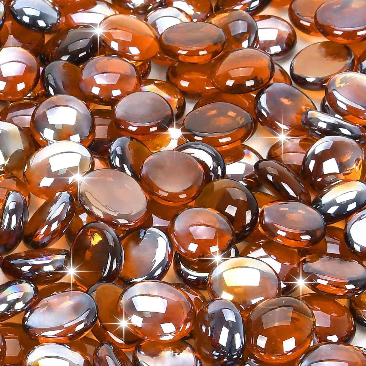 vchin Fire Glass Rocks, Amber Beads for Propane Fire Pit, Fireplace and Outdoor Decorative. 3/4 High Luster 10LB Round Firepit Glass