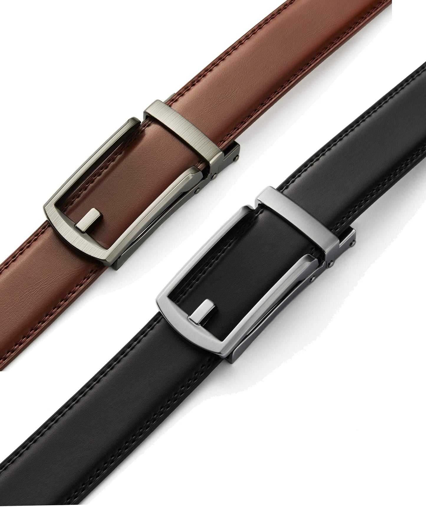 CHAOREN Men's 2 Pack Ratchet Dress Belt, 1 1/4" Black/Cognac Leather, 36" to 42" Waist Adjustable