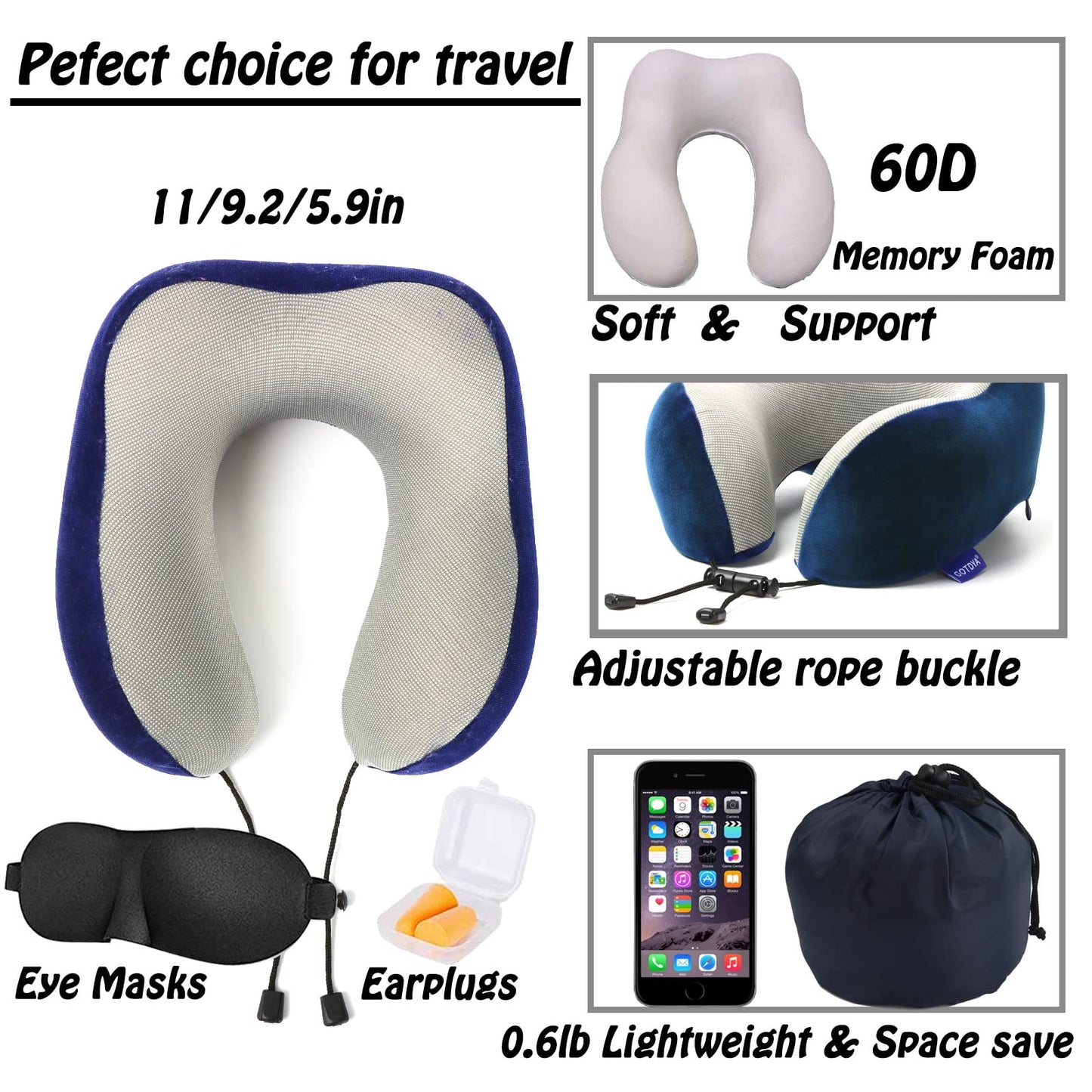 Travel Pillow,Travel Neck Pillows for Sleeping,100% Pure Memory Foam Soft Comfort & Support Pillow for Airplane/Car/Office&Home Rest Use-Pink