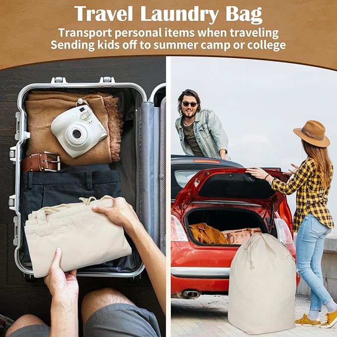 Canvas Laundry Bags with Handles & Square Base13.8"Lx13.8"Wx27.6"H, Large Heavy