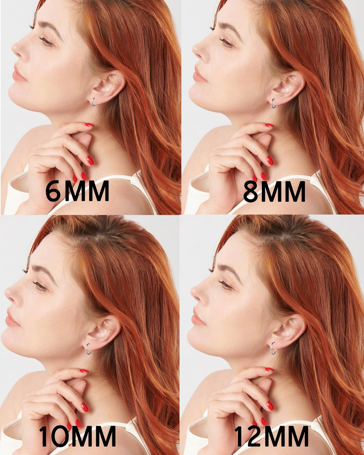 Gabry&jwl 316L Surgical Stainless Steel Hoop Earrings - 6mm, 8mm, 10mm, 12mm Silver Huggie Earrings - Hypoallergenic Cartilage Hoops for Helix, Lobes