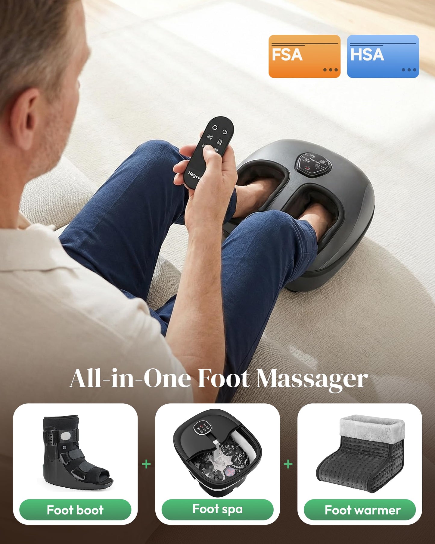 Heycool Fathers Day Dad Gifts, 2026 Upgraded Shiatsu Foot Massager FSA Eligible HSA, Remote Control, Foot Massager with Heat, Compression & Vibration Massage for Plantar Fasciitis, Neuropathy