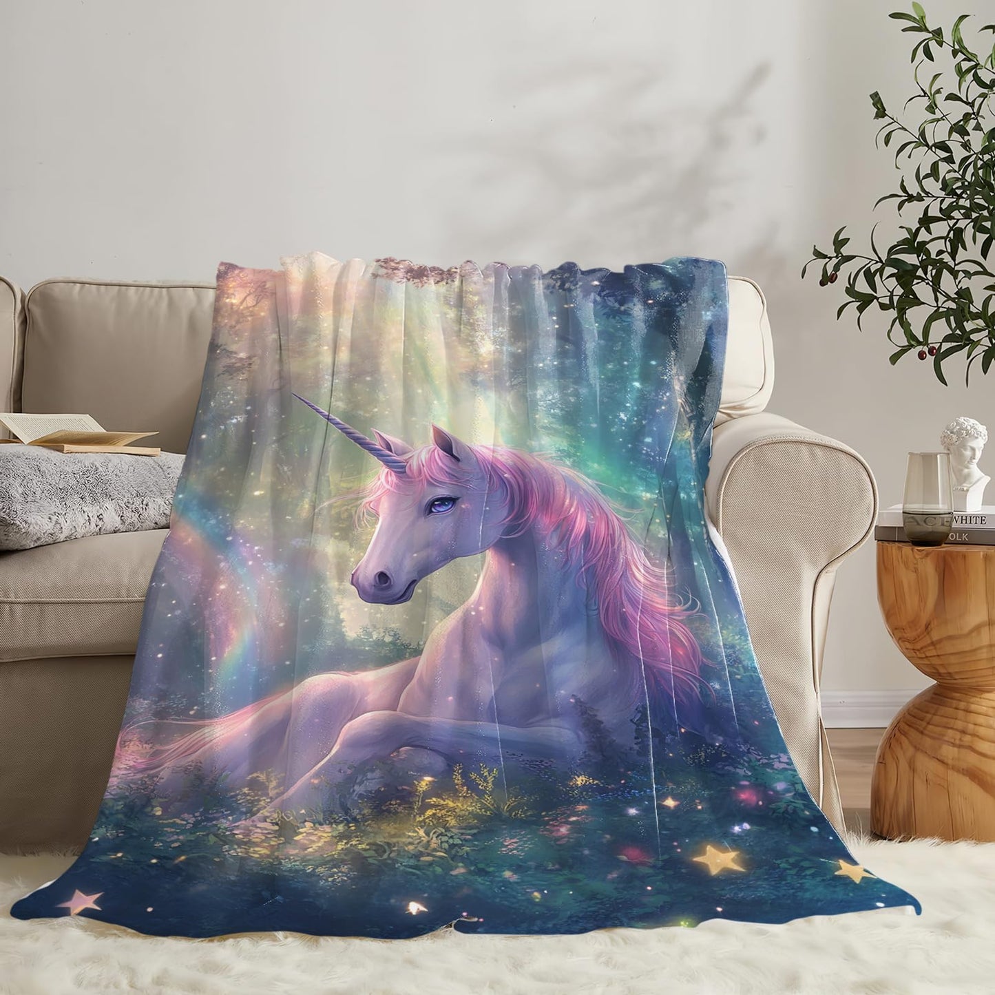Baegopa Unicorn Blanket Gifts for Girls Women Unicorn Forest Throw Blankets Cozy Plush Fleece Flannel Fuzzy for Kids Bed Decor 50"X40"