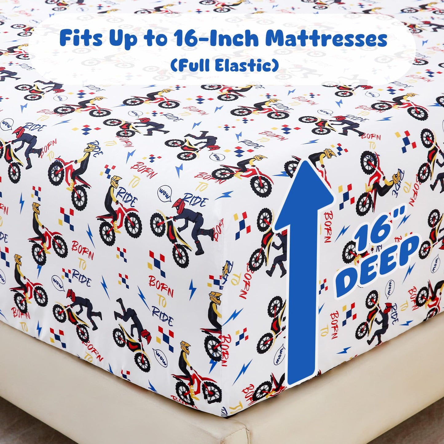 LONAVA Twin Sheet Set Kids - 3 Pieces Soft Microfiber Cartoon Style Bedsheets for Boys Girls Teens, Oeko TEX, Breathable Deep Pocket Sheets (Dirt Bike)