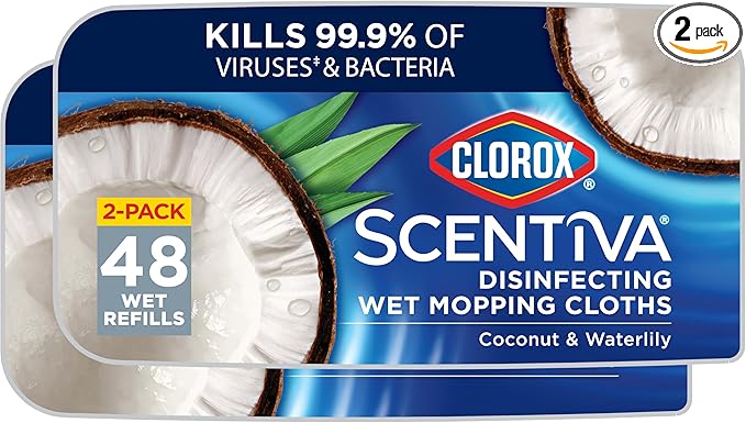 Clorox Scentiva Disinfecting Wet Mop Pad, Disposable Mop Heads, Coconut and