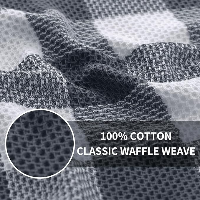Homaxy 100% Cotton Waffle Weave Check Plaid Kitchen Towels, 13 x 28 Inches