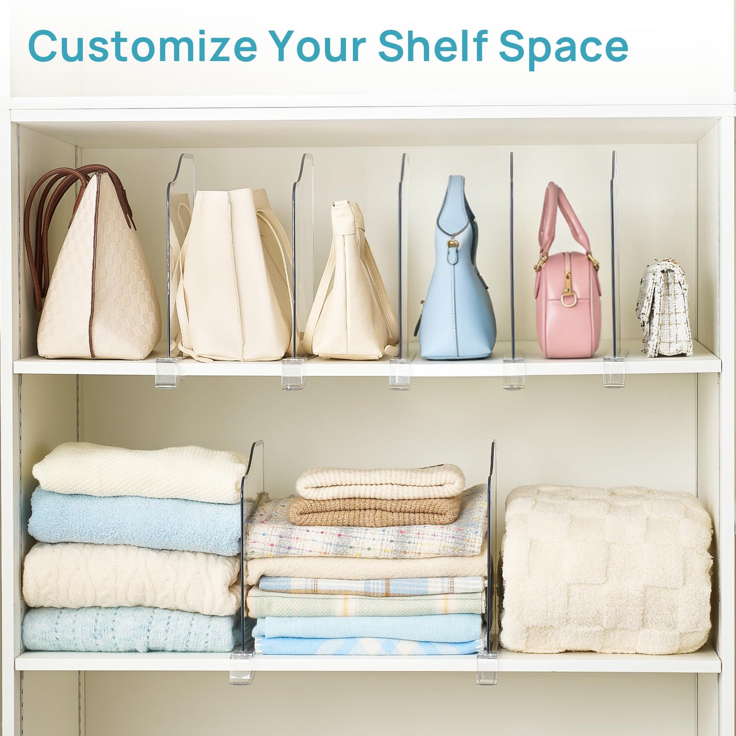 Vtopmart 4 Pack 12in Height Shelf Dividers for Closet Organization, Clear Plastic Closet Shelf Dividers of Upgrade 12in for Maximizing Vertical Space Storage, Organizing Sweater, Jeans, Shirts, Bags