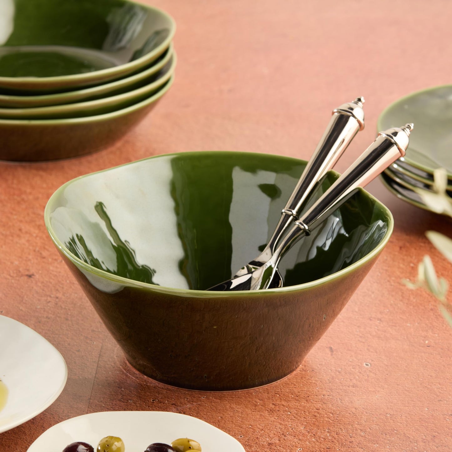 Verde Deep Stoneware Bowl 10.5 x 4.5 Inches - 88 oz, Perfect for Salads, Soups, and Serving
