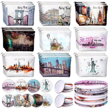 Bulyoou 36 Set New York Souvenirs Gifts Bulk City Cosmetic Bag Nyc Makeup Mirrors Souvenirs from USA Women New York Makeup Bag Birthday Party Favors Trip Journey Gifts for Friend Sisters