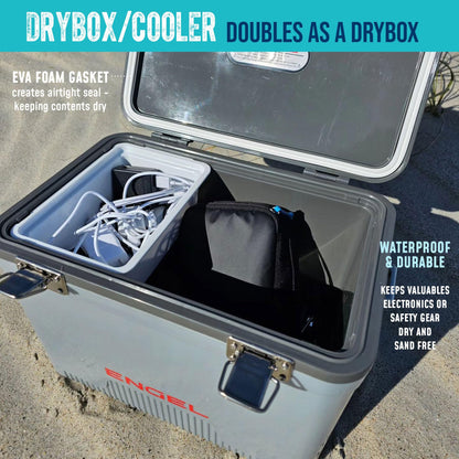 Engel UC19-RWB 19 Quart Fishing Live Bait Dry Box Ice Cooler with Stain/Odor-Resistant Surface and Shoulder Strap, USE Red, White and Blue with American Flag