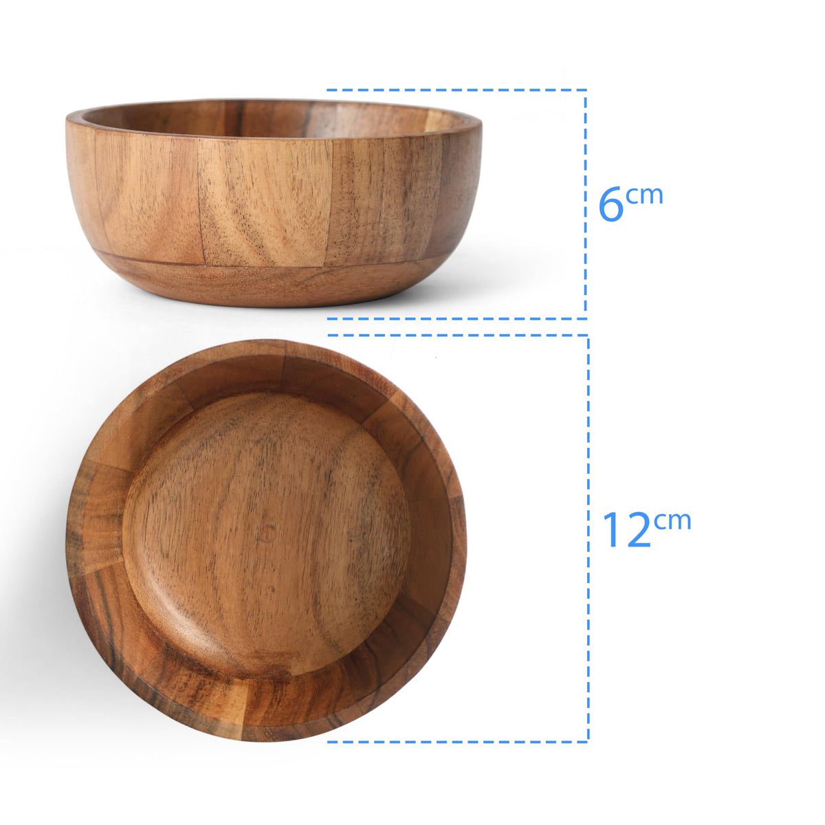 WEBHUSHI Acacia Wood Round Serving Bowls Set of 4 U Shape Handmade 4.75 Inch Medium Size Brown